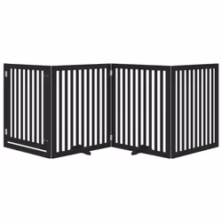 vidaXL Dog Gate with Door Foldable Pet Gate Dog Fence Pet Barrier Poplar Wood - black, 80 x 90 x 2 cm/ 4 pcs - Additional view 2