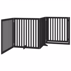 vidaXL Dog Gate with Door Foldable Pet Gate Dog Fence Pet Barrier Poplar Wood - black, 80 x 90 x 2 cm/ 4 pcs - Additional view 5
