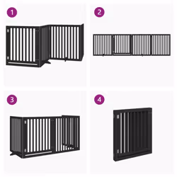 vidaXL Dog Gate with Door Foldable Pet Gate Dog Fence Pet Barrier Poplar Wood - black, 80 x 90 x 2 cm/ 4 pcs - Additional view 6
