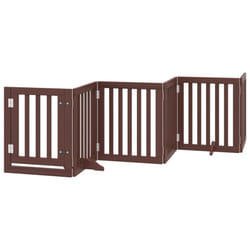 vidaXL Dog Gate with Door Foldable Pet Gate Dog Fence Pet Barrier Poplar Wood - brown, 50 x 60 x 2 cm/ 6 pcs