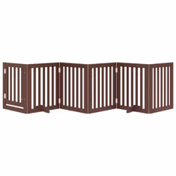 vidaXL Dog Gate with Door Foldable Pet Gate Dog Fence Pet Barrier Poplar Wood - brown, 50 x 60 x 2 cm/ 6 pcs