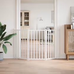 vidaXL Dog Gate with Door Foldable Dog Fence Barrier Pet Gate Solid Wood Fir - white, 50 x 90 x 2 cm/ 3 pcs - Additional view 2