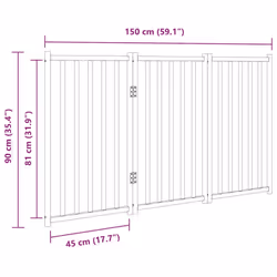 vidaXL Dog Gate with Door Foldable Dog Fence Barrier Pet Gate Solid Wood Fir - white, 50 x 90 x 2 cm/ 3 pcs - Additional view 3