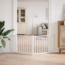vidaXL Dog Gate with Door Foldable Dog Fence Barrier Pet Gate Solid Wood Fir - white, 80 x 60 x 2 cm/ 2 pcs - Additional view 2