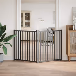 vidaXL Dog Gate with Door Foldable Dog Fence Barrier Pet Gate Solid Wood Fir - black, 80 x 90 x 2 cm/ 2 pcs - Additional view 2