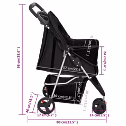 vidaXL Folding Dog Stroller 80x46x98 cm Oxford Fabric Pushchair Multi Colours - black - Additional view 3
