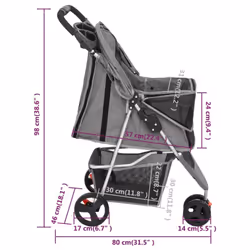 vidaXL Folding Dog Stroller 80x46x98 cm Oxford Fabric Pushchair Multi Colours - grey