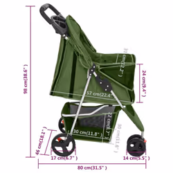 vidaXL Folding Dog Stroller 80x46x98 cm Oxford Fabric Pushchair Multi Colours - green - Additional view 3