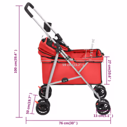 vidaXL Folding Dog Stroller 76x50x100 cm Oxford Fabric Pushchair Multi Colours - red - Additional view 3