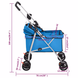 vidaXL Folding Dog Stroller 76x50x100 cm Oxford Fabric Pushchair Multi Colours - blue - Additional view 3