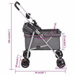 vidaXL Folding Dog Stroller 76x50x100 cm Oxford Fabric Pushchair Multi Colours - grey