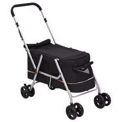 vidaXL Folding Dog Stroller 100x49x96 cm Linen Fabric Pushchair Multi Colours - black - Additional view 2