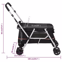 vidaXL Folding Dog Stroller 100x49x96 cm Linen Fabric Pushchair Multi Colours - black - Additional view 3