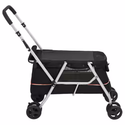 vidaXL Folding Dog Stroller 100x49x96 cm Linen Fabric Pushchair Multi Colours - black - Additional view 4