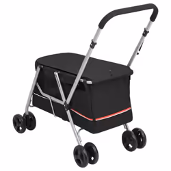 vidaXL Folding Dog Stroller 100x49x96 cm Linen Fabric Pushchair Multi Colours - black - Additional view 5