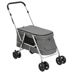 vidaXL Folding Dog Stroller 100x49x96 cm Linen Fabric Pushchair Multi Colours - grey