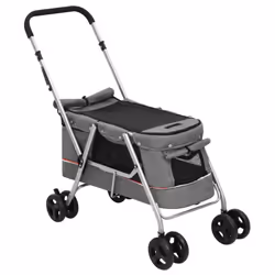 vidaXL Folding Dog Stroller 100x49x96 cm Linen Fabric Pushchair Multi Colours - grey