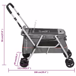 vidaXL Folding Dog Stroller 100x49x96 cm Linen Fabric Pushchair Multi Colours - grey