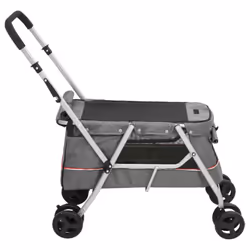vidaXL Folding Dog Stroller 100x49x96 cm Linen Fabric Pushchair Multi Colours - grey - Additional view 4