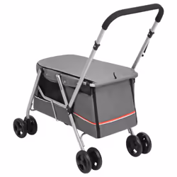 vidaXL Folding Dog Stroller 100x49x96 cm Linen Fabric Pushchair Multi Colours - grey - Additional view 5