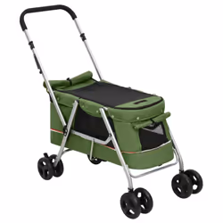 vidaXL Folding Dog Stroller 100x49x96 cm Linen Fabric Pushchair Multi Colours - green - Additional view 2