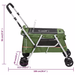 vidaXL Folding Dog Stroller 100x49x96 cm Linen Fabric Pushchair Multi Colours - green - Additional view 3