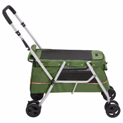vidaXL Folding Dog Stroller 100x49x96 cm Linen Fabric Pushchair Multi Colours - green - Additional view 4