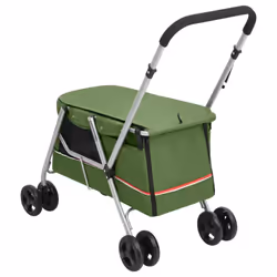 vidaXL Folding Dog Stroller 100x49x96 cm Linen Fabric Pushchair Multi Colours - green - Additional view 5