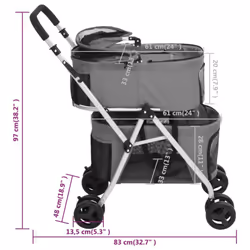 vidaXL 2-Layers Folding Dog Stroller 83x48x97 cm Oxford Fabric Multi Colours - grey - Additional view 3