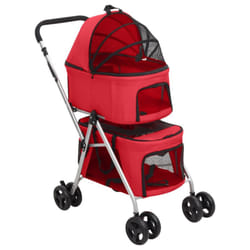 vidaXL 2-Layers Folding Dog Stroller 83x48x97 cm Oxford Fabric Multi Colours - red