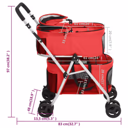 vidaXL 2-Layers Folding Dog Stroller 83x48x97 cm Oxford Fabric Multi Colours - red