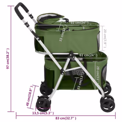 vidaXL 2-Layers Folding Dog Stroller 83x48x97 cm Oxford Fabric Multi Colours - green - Additional view 3