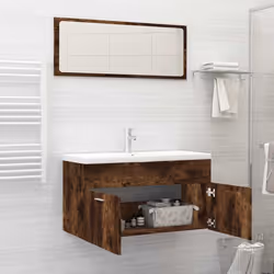 vidaXL Bathroom Furniture Set 2 Piece Smoked Oak Engineered Wood Sink Cabinet - Additional view 2