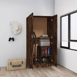 vidaXL Wardrobe Engineered Wood Clothing Cabinet Hanger Shelf Multi Colours - smoked oak
