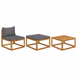 vidaXL Sofa Set Outdoor Wooden Lounge Set with Cushions Solid Wood Acacia - dark grey, middle + footrest + table