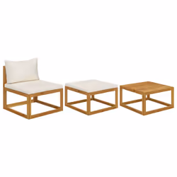 vidaXL Sofa Set Outdoor Wooden Lounge Set with Cushions Solid Wood Acacia - cream, middle + footrest + table