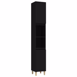 vidaXL Bathroom Cabinet Cupboard Tallboy Unit Storage Cabinet Engineered Wood - black