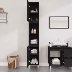 vidaXL Bathroom Cabinet Cupboard Tallboy Unit Storage Cabinet Engineered Wood - black