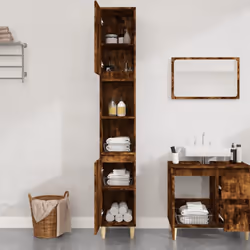 vidaXL Bathroom Cabinet Cupboard Tallboy Unit Storage Cabinet Engineered Wood - smoked oak