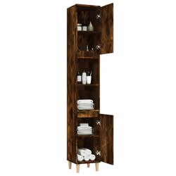 vidaXL Bathroom Cabinet Cupboard Tallboy Unit Storage Cabinet Engineered Wood - smoked oak - Additional view 4