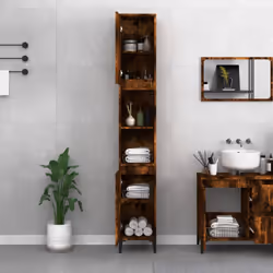 vidaXL Bathroom Cabinet Cupboard Washroom Storage Cabinet Engineered Wood - smoked oak - Additional view 2