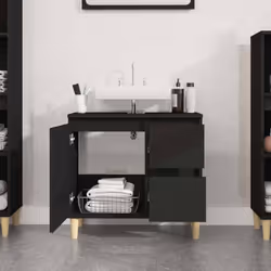 vidaXL Bathroom Cabinet Cupboard Washroom Storage Cabinet Engineered Wood - black