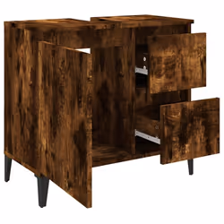 vidaXL Bathroom Cabinet Cupboard Washroom Storage Cabinet Engineered Wood - smoked oak - Additional view 5