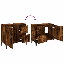 vidaXL Bathroom Cabinet Cupboard Washroom Storage Cabinet Engineered Wood - smoked oak - Additional view 9