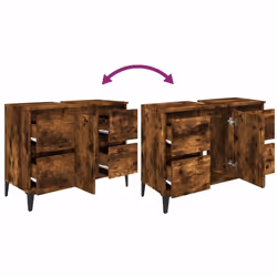 vidaXL Sink Cabinet Vanity Unit Storage Under Sink Cabinet Engineered Wood - smoked oak - Additional view 7