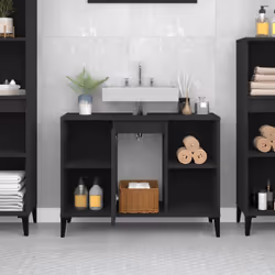 vidaXL Sink Cabinet Vanity Unit Storage Under Sink Cabinet Engineered Wood - black