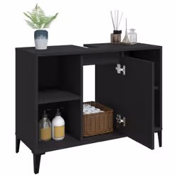 vidaXL Sink Cabinet Vanity Unit Storage Under Sink Cabinet Engineered Wood - black - Additional view 4