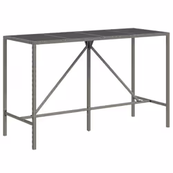 vidaXL Bar Table Bistro Table Outdoor Dining Table with Glass Top Poly Rattan - grey, 180 x 70 x 110 cm