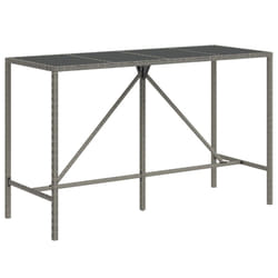 vidaXL Bar Table Bistro Table Outdoor Dining Table with Glass Top Poly Rattan - grey, 180 x 70 x 110 cm