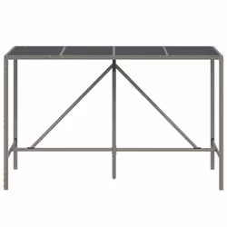 vidaXL Bar Table Bistro Table Outdoor Dining Table with Glass Top Poly Rattan - grey, 180 x 70 x 110 cm